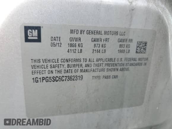 2012 Chevrolet Cruze 2LT с VIN 1G1PG5SC6C7362319, выставлен на аукционе Copart как лот 82079395 с пробегом 197 417 миль миль и Чистый • Clean title. История ставок и продаж доступна на DreamBid. Изображение 12.