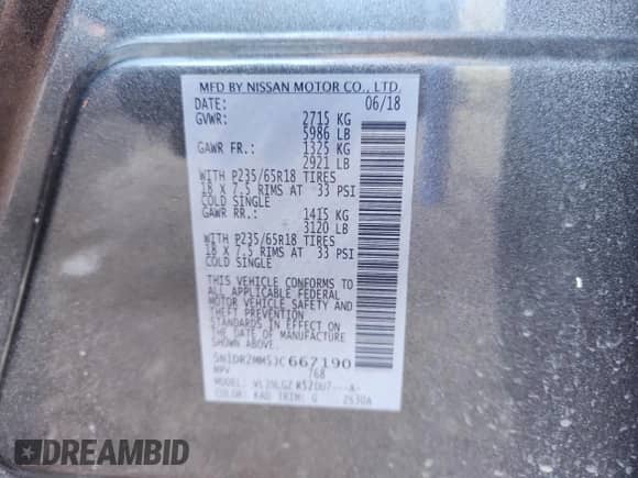 2018 Nissan Pathfinder S with VIN 5N1DR2MM5JC667190, listed as a Copart auction lot 90401825 with 89,959 mi miles and Salvage title. Bid and sale history available at DreamBid. Image 13.