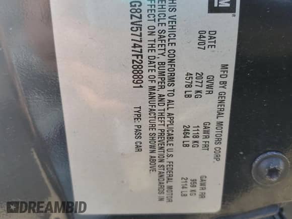 2007 Saturn Aura XR с VIN 1G8ZV57747F288891, выставлен на аукционе Copart как лот 85135075 с пробегом 178 365 миль миль и Списание • Salvage title. История ставок и продаж доступна на DreamBid. Изображение 12.