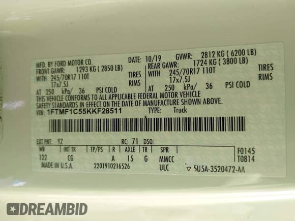 2019 Ford F-150 XL с VIN 1FTMF1C55KKF28511, выставлен на аукционе IAAI как лот 41255476 с пробегом 26 638 миль миль и . История ставок и продаж доступна на DreamBid. Изображение 9.