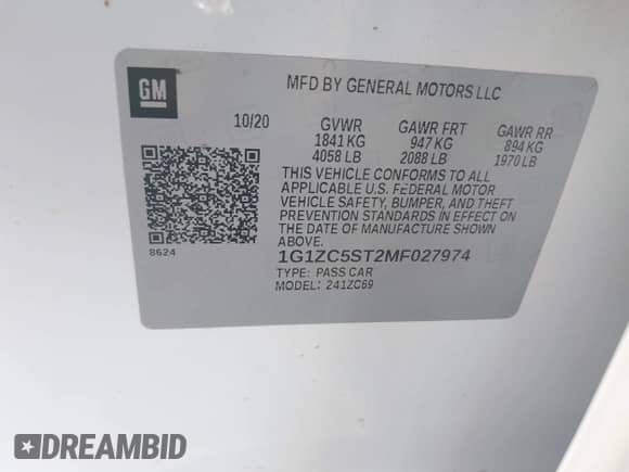 2021 Chevrolet Malibu LS z VIN 1G1ZC5ST2MF027974, wystawiony jako IAAI lot #42774480 z przebiegiem 103 458 mil mil oraz . Historia ofert i sprzedaży dostępna na DreamBid. Obrazek 9.