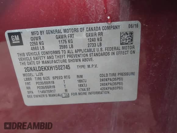 2017 Chevrolet Equinox Premier с VIN 2GNALDEKXH1502745, выставлен на аукционе IAAI как лот 43098776 с пробегом 126 875 миль миль и . История ставок и продаж доступна на DreamBid. Изображение 9.