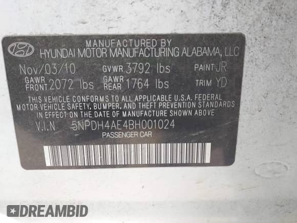 2011 Hyundai Elantra GLS с VIN 5NPDH4AE4BH001024, выставлен на аукционе IAAI как лот 43196676 с пробегом 152 780 миль миль и . История ставок и продаж доступна на DreamBid. Изображение 9.