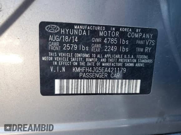 2014 Hyundai Azera Limited с VIN KMHFH4JG5EA421179, выставлен на аукционе Copart как лот 84185634 с пробегом 82 350 миль миль и Списание • Salvage title. История ставок и продаж доступна на DreamBid. Изображение 12.