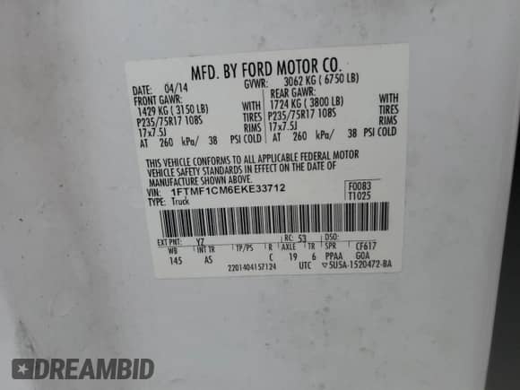 2014 Ford F-150 XL z VIN 1FTMF1CM6EKE33712, wystawiony jako Copart lot #66363225 z przebiegiem 327 215 mil mil oraz Szkoda całkowita • Salvage title. Historia ofert i sprzedaży dostępna na DreamBid. Obrazek 13.