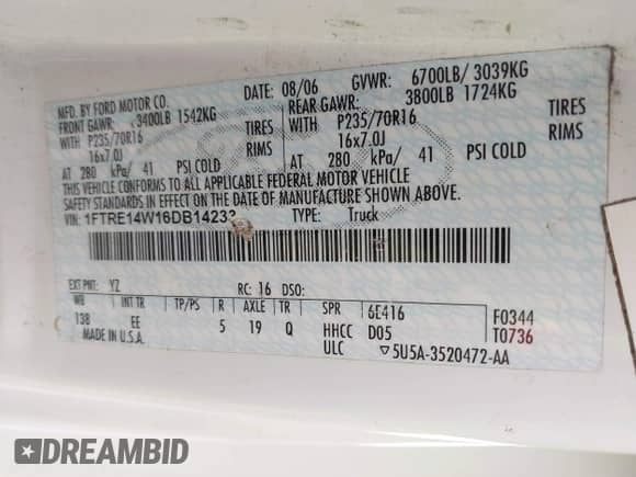 2006 Ford Econoline Cargo with VIN 1FTRE14W16DB14233, listed as a IAAI auction lot 43343303 with 258,985 mi miles and . Bid and sale history available at DreamBid. Image 9.