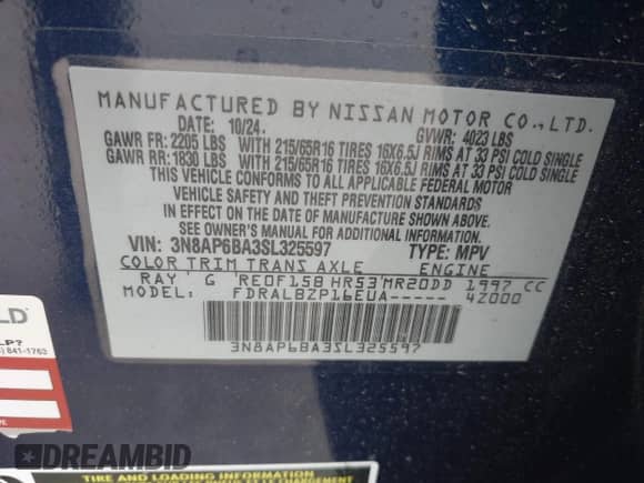 2025 Nissan Kicks S с VIN 3N8AP6BA3SL325597, выставлен на аукционе IAAI как лот 41958706 с пробегом 371 миль миль и . История ставок и продаж доступна на DreamBid. Изображение 9.