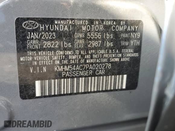2023 Hyundai Ioniq 6 Limited с VIN KMHM54AC7PA020278, выставлен на аукционе Copart как лот 71464935 с пробегом Не указан миль и Списание • Salvage title. История ставок и продаж доступна на DreamBid. Изображение 13.