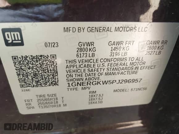 2023 Chevrolet Traverse LT Cloth с VIN 1GNERGKW5PJ296957, выставлен на аукционе IAAI как лот 42301212 с пробегом 47 980 миль миль и . История ставок и продаж доступна на DreamBid. Изображение 9.