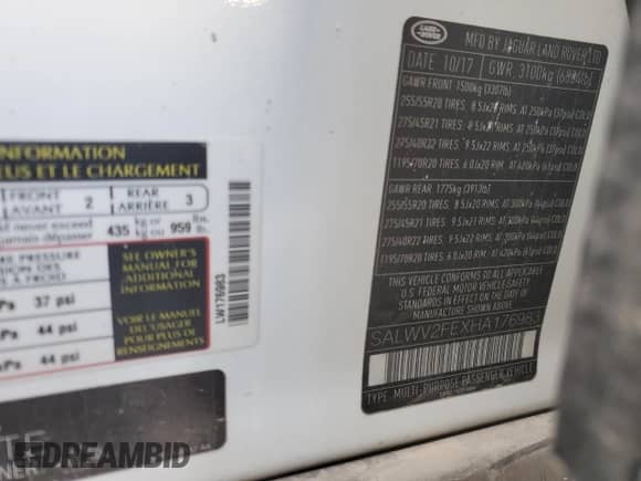 2017 Land Rover Range Rover Sport Autobiography с VIN SALWV2FEXHA176983, выставлен на аукционе Copart как лот 88898745 с пробегом 124 780 миль миль и Списание • Salvage title. История ставок и продаж доступна на DreamBid. Изображение 15.