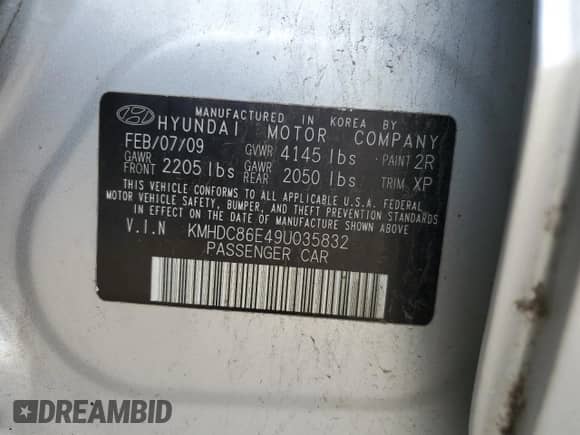 2009 Hyundai Elantra Touring with VIN KMHDC86E49U035832, listed as a Copart auction lot 82375285 with 125,271 mi miles and Salvage title. Bid and sale history available at DreamBid. Image 12.