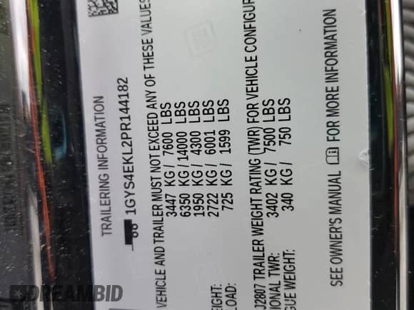 2023 Cadillac Escalade 4WD Sport with VIN 1GYS4EKL2PR144182, listed as a Copart auction lot 67017875 with 57,267 mi miles and Salvage title. Bid and sale history available at DreamBid. Image 13.