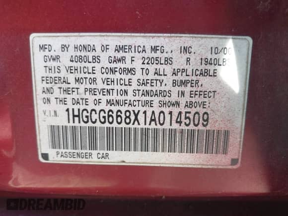 2001 Honda Accord EX с VIN 1HGCG668X1A014509, выставлен на аукционе IAAI как лот 43162537 с пробегом 226 756 миль миль и . История ставок и продаж доступна на DreamBid. Изображение 9.