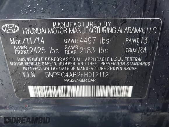 2014 Hyundai Sonata Limited z VIN 5NPEC4AB2EH912112, wystawiony jako IAAI lot #42932086 z przebiegiem 147 057 mil mil oraz . Historia ofert i sprzedaży dostępna na DreamBid. Obrazek 9.
