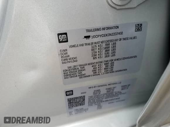 2022 Chevrolet Silverado 1500 Custom Trail Boss z VIN 1GCPYCEK0NZ237402, wystawiony jako Copart lot #55488465 z przebiegiem 51 582 mil mil oraz Szkoda całkowita • Salvage title. Historia ofert i sprzedaży dostępna na DreamBid. Obrazek 12.