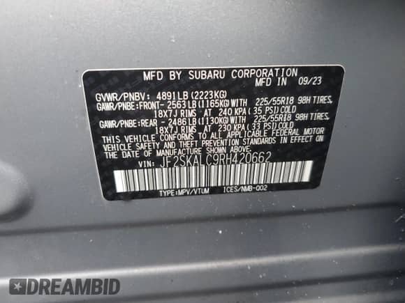 2024 Subaru Forester Limited z VIN JF2SKALC9RH420662, wystawiony jako Copart lot #69491445 z przebiegiem 7 533 mil mil oraz Szkoda całkowita • Salvage title. Historia ofert i sprzedaży dostępna na DreamBid. Obrazek 13.