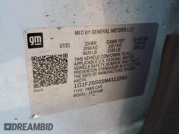2022 Chevrolet Bolt EUV Premier with VIN 1G1FZ6S01N4112265, listed as a Copart auction lot 71773855 with 55,403 mi miles and Salvage title. Bid and sale history available at DreamBid. Image 14.