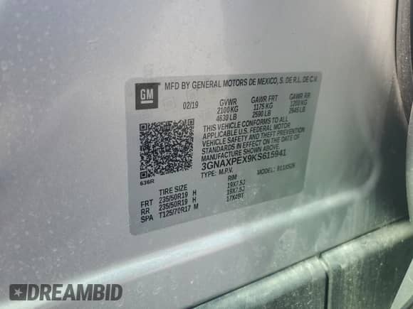 2019 Chevrolet Equinox Premier z VIN 3GNAXPEX9KS615941, wystawiony jako Copart lot #75252244 z przebiegiem 61 462 mil mil oraz Szkoda całkowita • Salvage title. Historia ofert i sprzedaży dostępna na DreamBid. Obrazek 12.