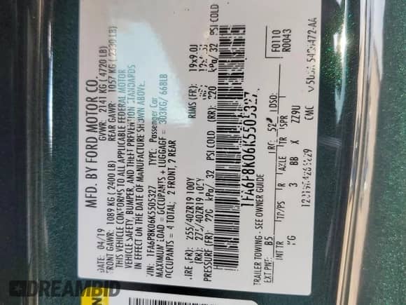 2019 Ford Mustang Bullitt z VIN 1FA6P8K06K5505327, wystawiony jako Copart lot #84645265 z przebiegiem 35 250 mil mil oraz Szkoda całkowita • Salvage title. Historia ofert i sprzedaży dostępna na DreamBid. Obrazek 13.