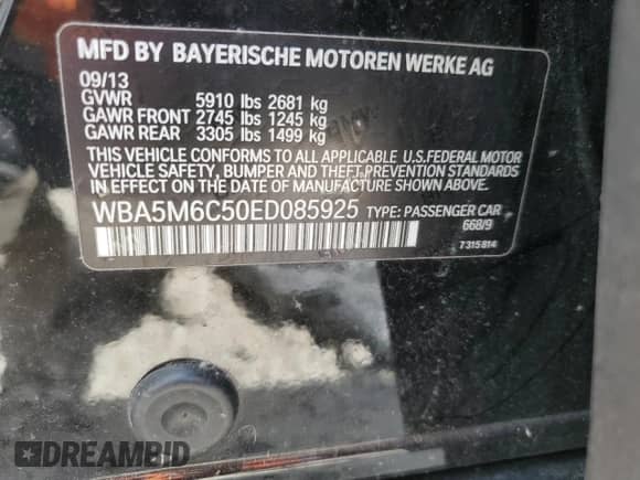 2014 BMW 5 Series с VIN WBA5M6C50ED085925, выставлен на аукционе Copart как лот 45893915 с пробегом 79 029 миль миль и Списание • Salvage title. История ставок и продаж доступна на DreamBid. Изображение 12.