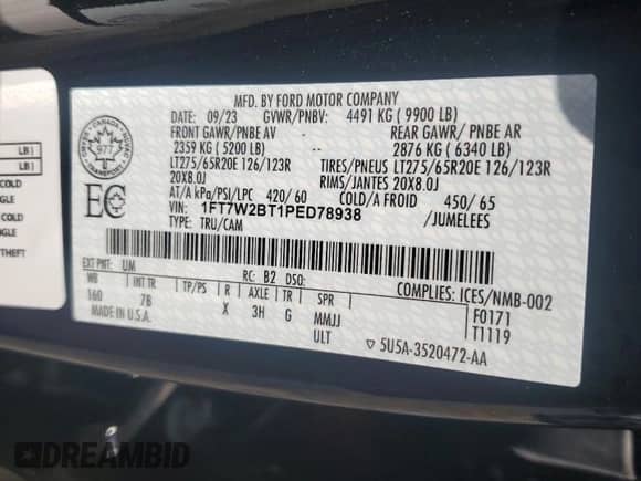 2023 Ford F-250 XL z VIN 1FT7W2BT1PED78938, wystawiony jako Copart lot #65888665 z przebiegiem 14 236 mil mil oraz Nie do naprawy • Non repairable. Historia ofert i sprzedaży dostępna na DreamBid. Obrazek 12.