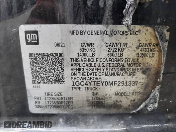 2021 Chevrolet Silverado 3500HD LT with VIN 1GC4YTEY0MF291337, listed as a Copart auction lot 73113434 with Not provided miles and Non repairable. Bid and sale history available at DreamBid. Image 10.