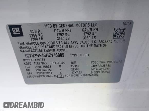 2017 GMC Sierra 1500 SLT z VIN 1GTV2NEJ3HZ146009, wystawiony jako IAAI lot #43461744 z przebiegiem 116 212 mil mil oraz . Historia ofert i sprzedaży dostępna na DreamBid. Obrazek 9.