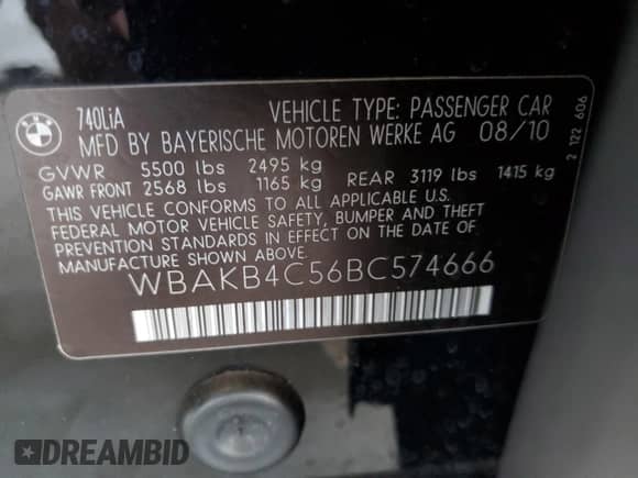 2011 BMW 7 Series 740Li с VIN WBAKB4C56BC574666, выставлен на аукционе Copart как лот 81853495 с пробегом 98 031 миль миль и Списание • Salvage title. История ставок и продаж доступна на DreamBid. Изображение 12.