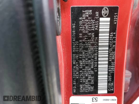 2020 Toyota Camry XSE z VIN 4T1K61AK8LU351714, wystawiony jako Copart lot #81609005 z przebiegiem 283 420 mil mil oraz Czysty tytuł • Clean title. Historia ofert i sprzedaży dostępna na DreamBid. Obrazek 12.