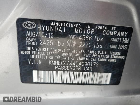 2013 Hyundai Sonata Limited with VIN KMHEC4A44DA090173, listed as a Copart auction lot 70341075 with 151,840 mi miles and Salvage title. Bid and sale history available at DreamBid. Image 12.