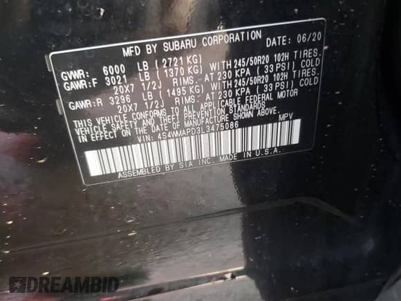 2020 Subaru Ascent Limited with VIN 4S4WMAPD3L3475086, listed as a Copart auction lot 84438175 with 73,513 mi miles and Salvage title. Bid and sale history available at DreamBid. Image 14.