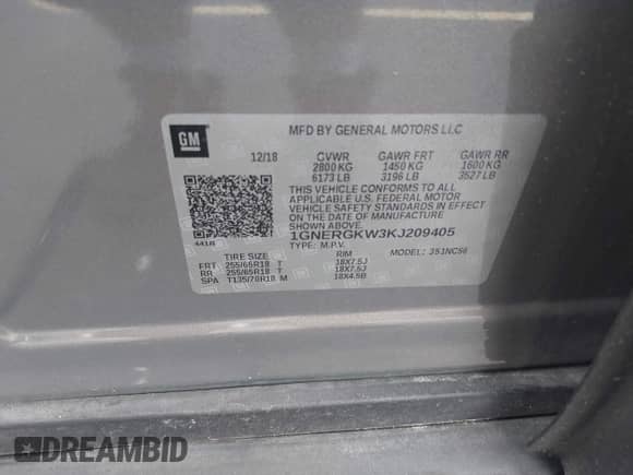 2019 Chevrolet Traverse LT Cloth с VIN 1GNERGKW3KJ209405, выставлен на аукционе IAAI как лот 43244896 с пробегом 124 075 миль миль и . История ставок и продаж доступна на DreamBid. Изображение 9.