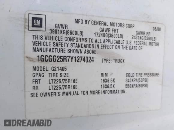 2000 Chevrolet Express с VIN 1GCGG25R7Y1274024, выставлен на аукционе IAAI как лот 42052774 с пробегом Не указан миль и . История ставок и продаж доступна на DreamBid. Изображение 9.