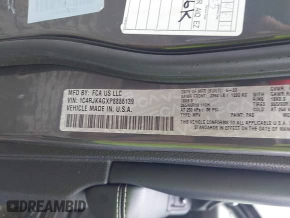 2023 Jeep Grand Cherokee Altitude с VIN 1C4RJKAGXP8886139, выставлен на аукционе IAAI как лот 42698501 с пробегом 65 045 миль миль и . История ставок и продаж доступна на DreamBid. Изображение 9.