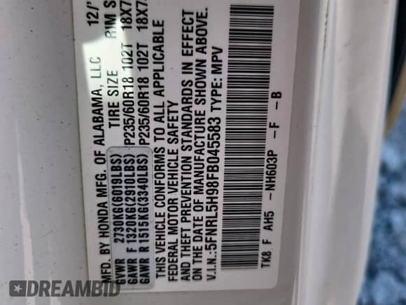 2015 Honda Odyssey Touring Elite с VIN 5FNRL5H98FB045583, выставлен на аукционе Copart как лот 82358465 с пробегом 139 649 миль миль и Списание • Salvage title. История ставок и продаж доступна на DreamBid. Изображение 14.