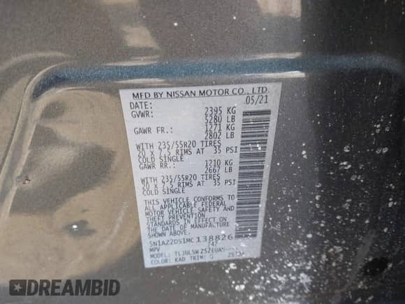 2021 Nissan Murano Platinum z VIN 5N1AZ2DS1MC138826, wystawiony jako IAAI lot #41441371 z przebiegiem 49 634 mil mil oraz . Historia ofert i sprzedaży dostępna na DreamBid. Obrazek 9.