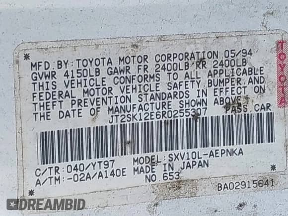 1994 Toyota Camry LE с VIN JT2SK12E6R0255307, выставлен на аукционе IAAI как лот 42300647 с пробегом 144 382 миль миль и . История ставок и продаж доступна на DreamBid. Изображение 9.