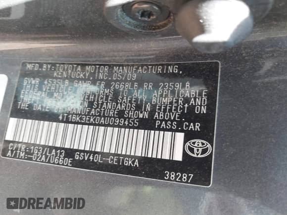 2010 Toyota Camry SE с VIN 4T1BK3EK0AU099455, выставлен на аукционе IAAI как лот 43282292 с пробегом 189 941 миль миль и . История ставок и продаж доступна на DreamBid. Изображение 9.