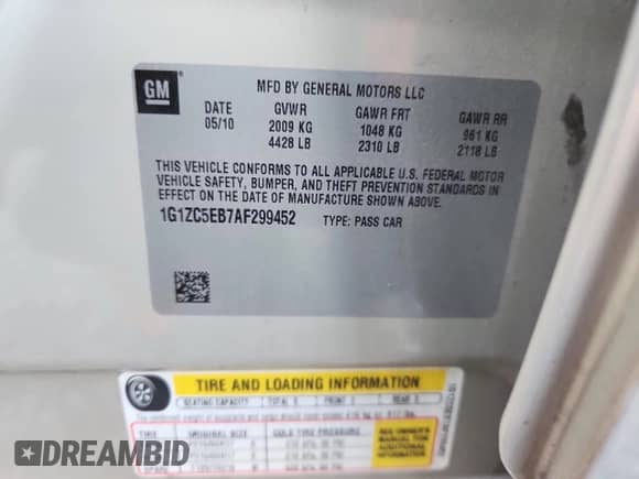 2010 Chevrolet Malibu 1LT с VIN 1G1ZC5EB7AF299452, выставлен на аукционе Copart как лот 80518235 с пробегом 78 788 миль миль и Списание • Salvage title. История ставок и продаж доступна на DreamBid. Изображение 12.