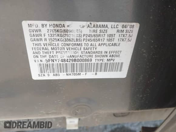 2009 Honda Pilot EX с VIN 5FNYF48429B000869, выставлен на аукционе IAAI как лот 43199554 с пробегом 138 489 миль миль и . История ставок и продаж доступна на DreamBid. Изображение 9.