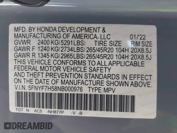 2022 Honda Passport EX-L с VIN 5FNYF7H58NB000976, выставлен на аукционе IAAI как лот 41362715 с пробегом 44 874 миль миль и . История ставок и продаж доступна на DreamBid. Изображение 9.