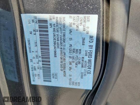 2009 Ford Explorer XLT с VIN 1FMEU63E59UA19665, выставлен на аукционе Copart как лот 81186325 с пробегом 86 121 миль миль и Списание • Salvage title. История ставок и продаж доступна на DreamBid. Изображение 13.