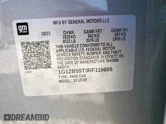 2024 Chevrolet Malibu LS с VIN 1G1ZB5ST3RF115605, выставлен на аукционе Copart как лот 80669995 с пробегом 44 078 миль миль и Списание • Salvage title. История ставок и продаж доступна на DreamBid. Изображение 12.