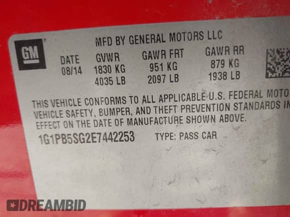 2014 Chevrolet Cruze LS with VIN 1G1PB5SG2E7442253, listed as a IAAI auction lot 43519010 with 230,799 mi miles and . Bid and sale history available at DreamBid. Image 9.
