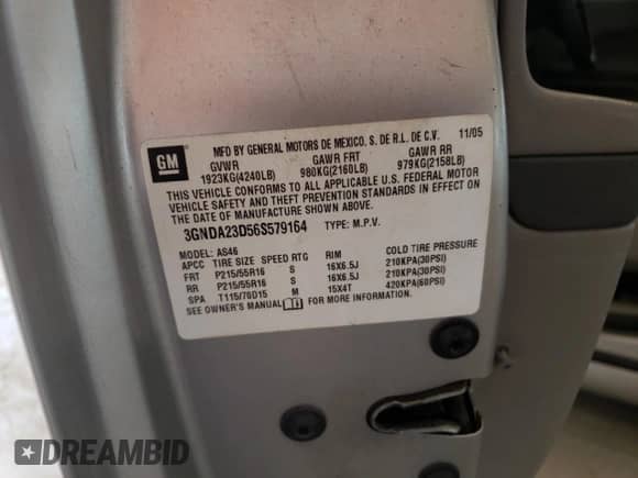 2006 Chevrolet HHR LT с VIN 3GNDA23D56S579164, выставлен на аукционе Copart как лот 67575474 с пробегом Не указан миль и Списание • Salvage title. История ставок и продаж доступна на DreamBid. Изображение 13.