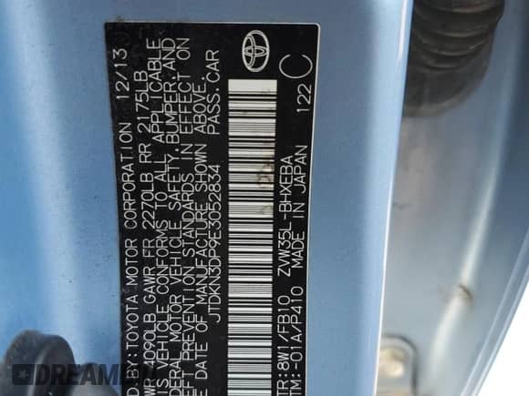 2014 Toyota Prius with VIN JTDKN3DP9E3052834, listed as a Copart auction lot 86126325 with 183,144 mi miles and Salvage title. Bid and sale history available at DreamBid. Image 12.