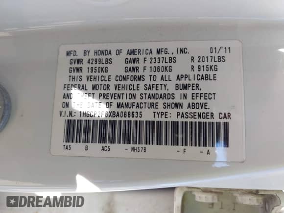 2011 Honda Accord SE z VIN 1HGCP2F6XBA088635, wystawiony jako IAAI lot #43404679 z przebiegiem 148 513 mil mil oraz . Historia ofert i sprzedaży dostępna na DreamBid. Obrazek 9.