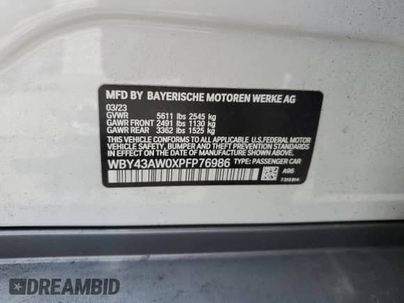 2023 BMW i4 eDrive35 z VIN WBY43AW0XPFP76986, wystawiony jako Copart lot #50745225 z przebiegiem 14 128 mil mil oraz Szkoda całkowita • Salvage title. Historia ofert i sprzedaży dostępna na DreamBid. Obrazek 13.