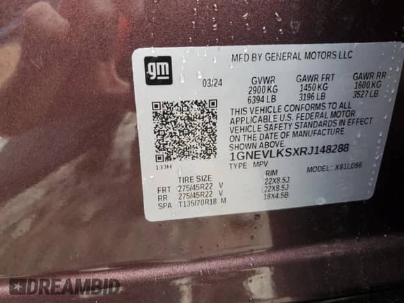 2024 Chevrolet Traverse AWD RS with VIN 1GNEVLKSXRJ148288, listed as a Copart auction lot 72270674 with 5,763 mi miles and Salvage title. Bid and sale history available at DreamBid. Image 13.