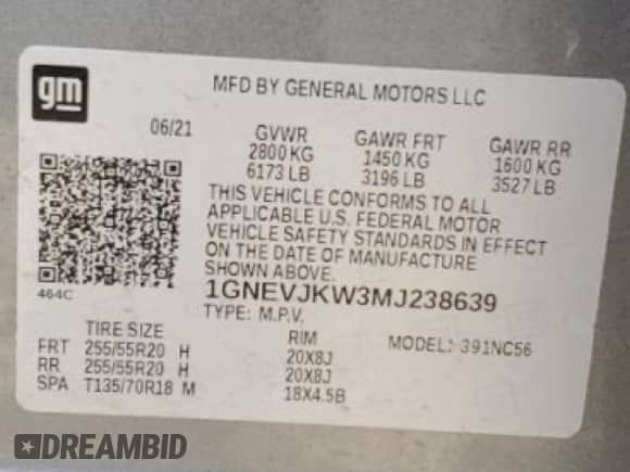 2021 Chevrolet Traverse RS with VIN 1GNEVJKW3MJ238639, listed as a Copart auction lot 65677075 with 86,155 mi miles and Salvage title. Bid and sale history available at DreamBid. Image 14.